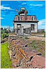 Stone Wall Leads to Colchester Reef Light -Digital Painting